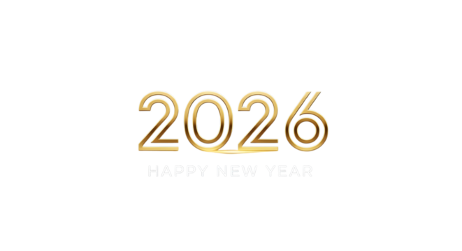 New year 2026 text isolated on transparent background
