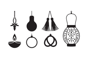 Collection of decorative hanging ornaments and lanterns