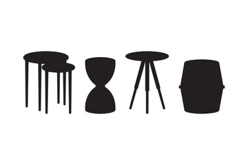 Four silhouette styles of modern stools and tables