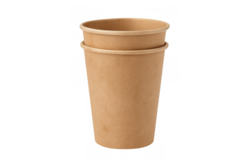 Two stacked brown disposable paper coffee cups, a sustainable eco-friendly alternative for holding takeaway beverages