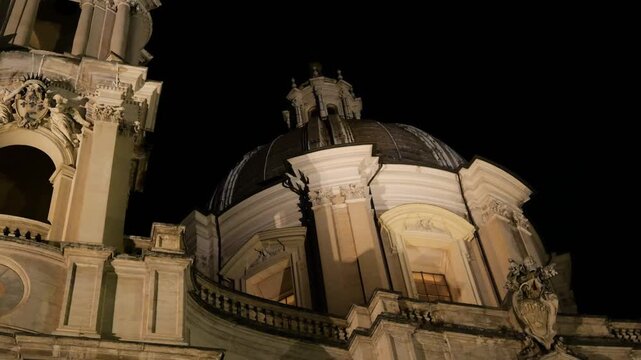 upper section main dome sant'agnese agone highlighted rome's night view in architecture landmark evening historic lighting cathedral urban scenic 