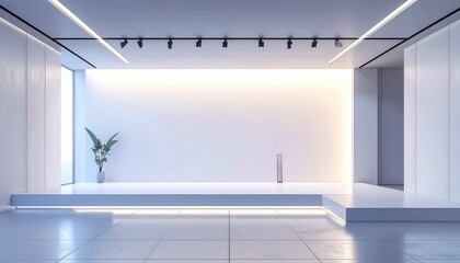 大型ディスプレイウォールと柔らかなグラデーション背景が特徴のコーポレートスタイルバーチャルステージ。
シンプルな照明構成で、クリーンかつ洗練された印象を演出。