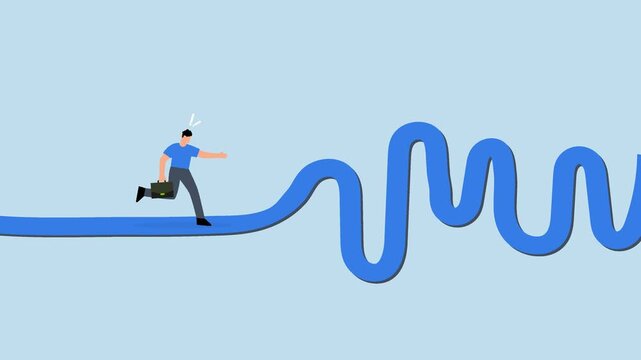 Rough road ahead, 4k animation of businessman run to new challenge rough road ahead.