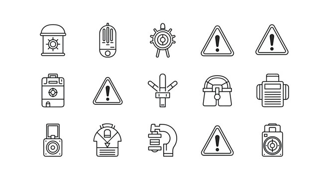 Essential diving equipment icons for underwater adventure, safety, and exploration, perfect for travel guides, training manuals, and adventure blogs