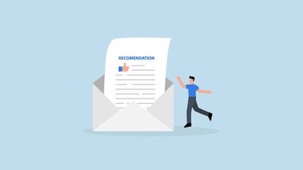 Recommendation letter, 4k animation of joyful entrepreneur holding letter of recommendation in email envelope.