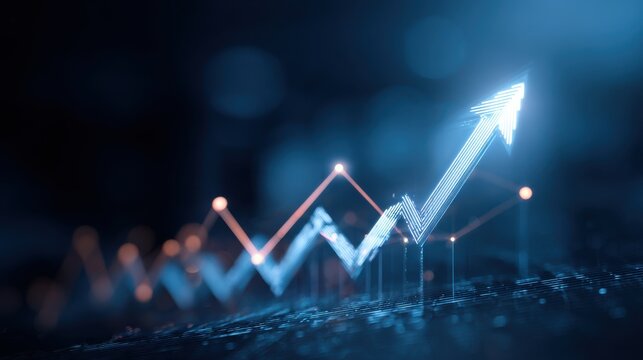 Digital graph showing upward trend and growth in a futuristic blue style