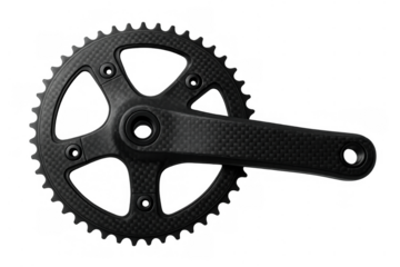 Carbon fiber crankset and chainring showing modern engineering for road and mountain bikes, providing high strength and low weight