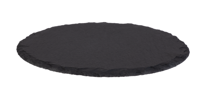 Black slate serving tray or plate isolated on white or transparent background 