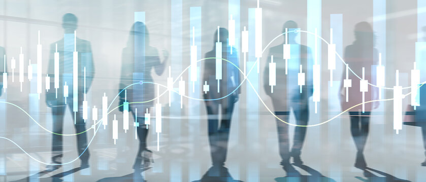 Economic growth graph chart. Double exposure mixed media. Finance Background