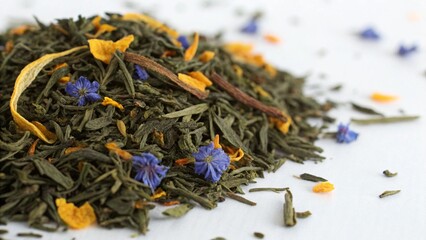 Floral Loose Leaf Green Tea Blend with Citrus Fruit Pieces