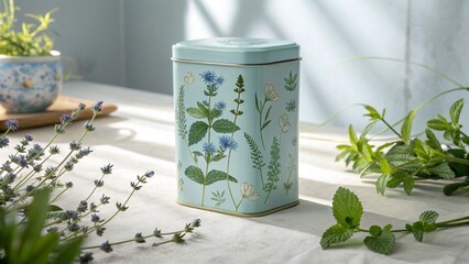 Botanical Herbal Tea Tin with Fresh Lavender and Mint