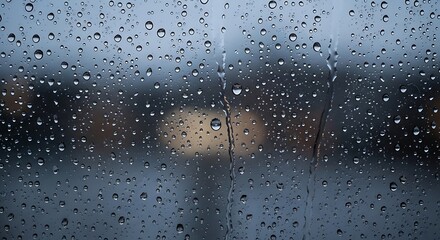 Raindrops on Window Glass with Blurred City Lights Background Rainy Day Cinematic Mood Photography  
