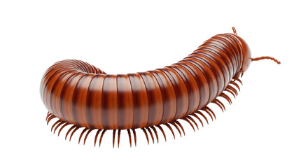 Millipede, Segmented Brown with Many Legs and Antennae Curled on a Dark Surface isolated on a transparent background, cutout, PNG
