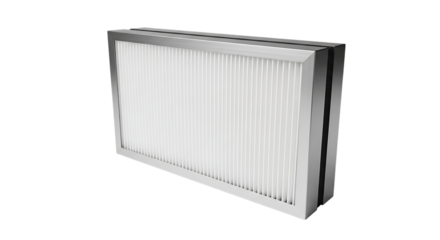 Air Filter, Rectangular Pleated with Silver Metal Frame and White Filter Media isolated on a transparent background, cutout, PNG