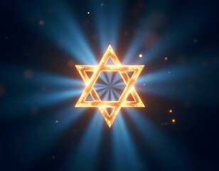 Abstract Blue and Gold Rays Forming Star of David Symbolizing Unity and Reflection of Shemini Atzeret