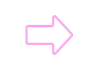 Pink neon arrow sign indicating direction and navigation, a glowing pointer for wayfinding on transparent background