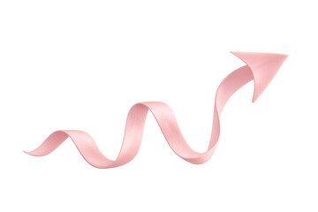 Pink ribbon forming an upward arrow symbolizing growth, progress, success, and development on transparent background