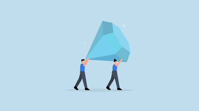 Core value, 4k animation of Business individuals assist in transporting large precious diamond.