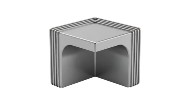 Cube, Modern Geometric Silver with Rounded Arch Openings and Layered Edges isolated on a transparent background, cutout, PNG