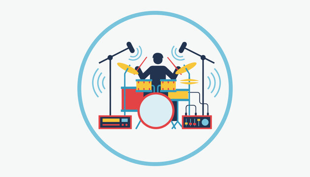 A session musician playing a live drum set with recording equipment capturing the energy and rhythm of the performance.