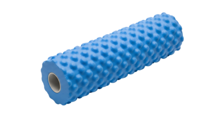 Foam Roller, Blue Textured with Textured Surface and White Core isolated on a transparent background, cutout, PNG