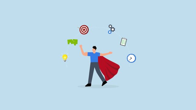Competence skills, 4k animation of success businessman with competency skills set.