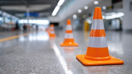 Safety Traffic Cones in Modern Indoor Space