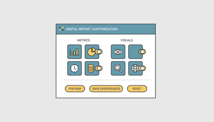 An online portal view where students can customize their digital report preferences selecting which metrics and visuals to display.