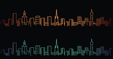 Stockholm Neon Style Simple Skyline on Dark Background