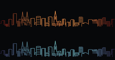 Strasbourg Neon Style Simple Skyline on Dark Background