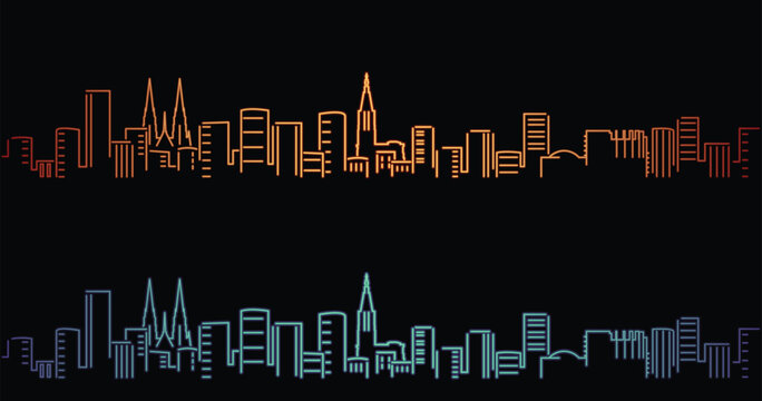 Strasbourg Neon Style Simple Skyline on Dark Background
