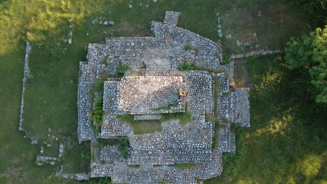 Aerial drone footage of Maya archaeological remains in Fraccionamiento Del Parque, M&eacute;rida, Yucat&aacute;n, Mexico