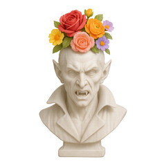 Obraz premium PNG Vampire bust adorned with flowers.