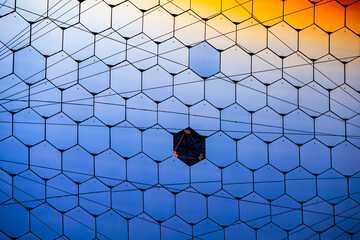 Scenic sunset view of the astronomical observatory near the Caldera de Taburiente National Park on...