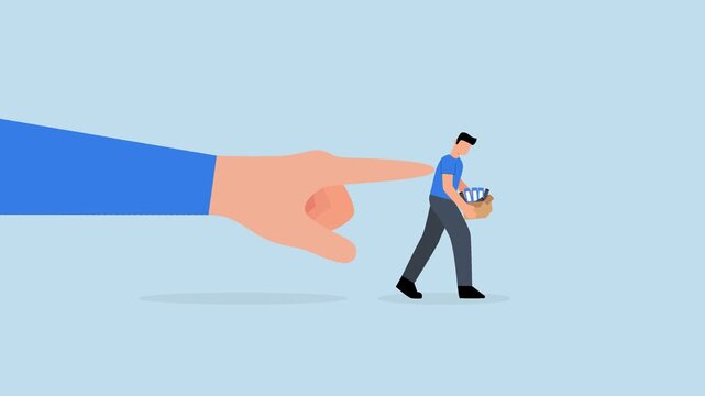 Fired employee, 4k animation of manager indicating dismissals, termination of misconduct staff.