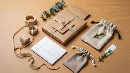Rustic Zero-Waste Gift Wrapping Collection Shot with Natural Textures for Catalogs