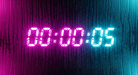 Rain-Streaked Hologram: Close-up of a Window Pane Streaked with Rain, Reflecting a Distorted Holographic NYE Countdown