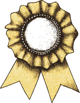 Award ribbon sketch hand drawn style with blank center and gold rosette &mdash; stock vector