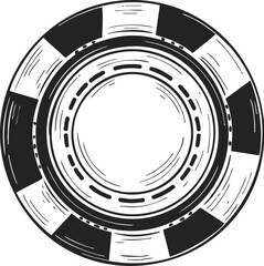 Casino chip sketch, hand drawn vector, circular token with bold segments — stock vector