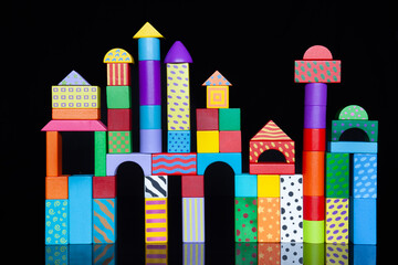 colorful wooden houses in the night