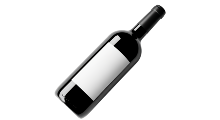 Standard dark wine bottle with a clear empty label mockup for branding design, isolated on a transparent PNG background (शराब की बोतल)