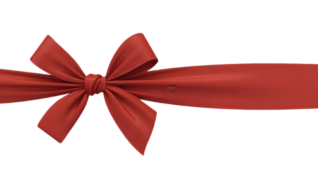 3D render of red satin ribbon, realistic gift bow, isolated on grey background, for christmas, birthday, celebration, wrapping concept.