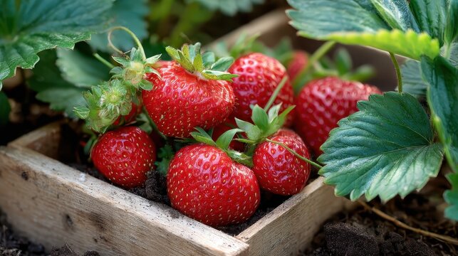 basket of fresh strawberries in garden