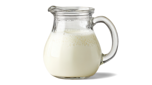 Glass jug of fresh milk isolated on white