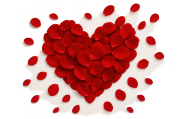 Heart shape forming from red rose petals symbolizing love, romance, and valentine's day celebration