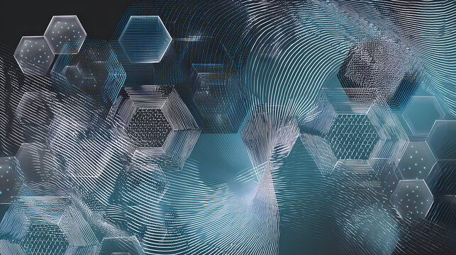 Modern medical or health care scientific abstract background with hexagons. Geometric stripe line art design for poster, brochure, cover, banner, header, website, presentation template Stock Vector