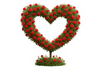 Heart shaped topiary displaying red rose flowers, symbolizing love, romance, and valentine's day on transparent background