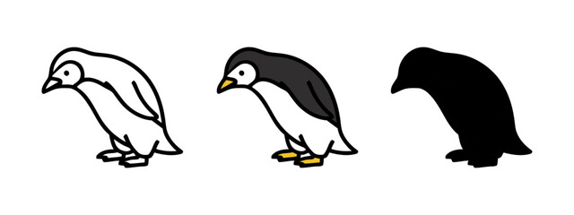 Standing Penguin in Multiple Graphic Styles on a Plain White Background