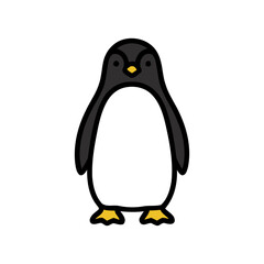 Cartoonish Penguin Character with Simple Line Art on White Background