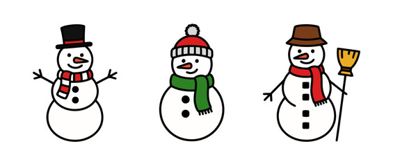 Festive Snowman Trio with Hats and Scarves Ready for Winter Holiday Fun
